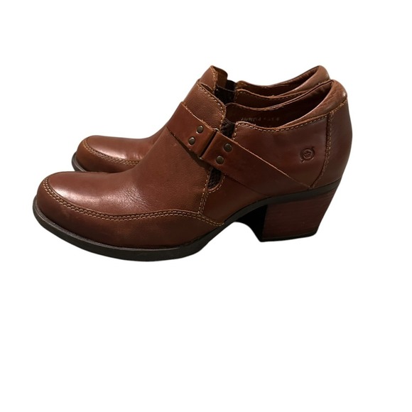 Born Brown Full Grain Leather Chunky Heel Ankle Slip On Nyssa Boots Size 9/40.5 - Picture 2 of 8